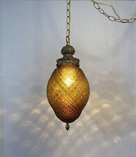 Vtg/Antique 1960's-70's MCM Amber Pineapple Glass Hanging Swag Light/Lamp picture