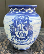 Blue White Porcelain Pottery Vase Coat Of Arms Signed picture
