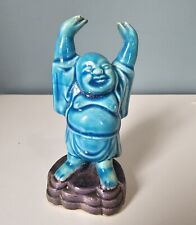 Blue Ceramic Laughing Buddha Figurine 4” Tall Japan picture
