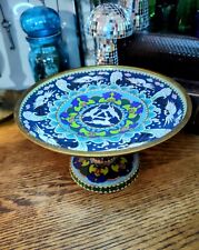 Antique 19th c. Chinese Cloisonné Compote W/ Hand Painted Cranes And Rabbits  picture
