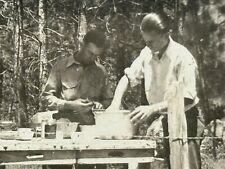2H Photograph 1932 Handsome Men Camp K.P. Duty Prepping Lunch Picnic Bench  picture