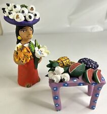 Vintage Set of 2 Frida Kahlo Clay Figure & Fruit Table Josefina Aguilar Folk Art picture