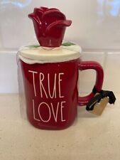 NEW Rare Rae Dunn Disney Beauty And The Beast Red True Love Mug W/ Rose Topper picture
