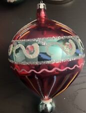 LARGE Mercury Glass Teardrop Vintage Christmas Ornament ANTIQUE HAND PAINTED picture