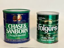Vintage Coffee Can Lot Of 2, Green, Folgers, Chase & Sanborn  39 Oz 26 Oz W/ Lid picture