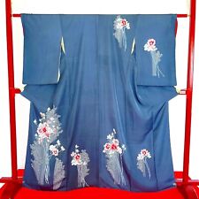 Japanese Kimono 'HOUMONGI' Silk/Blue/Red/Traditional/Auction/History N142 picture