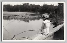 1911 RPPC Artistic Photo Woman Girl Fishing Cane Pole Skunk River Washington IA picture