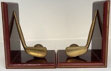 Vintage Mahogany Wood / Brass Golf Club & Ball Bookends picture