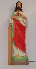 Catholic Blessed Heart of Jesus Statue, 20 Inches Vintage Chalkware Statuary picture