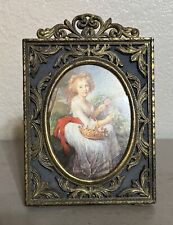 Vintage Ornate Metal Brass Filigree Picture Frame With Oval Picture picture
