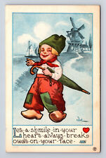 c1912 Artist Bernhardt Wall Dutch Kids Smile in Your Heart Postcard picture