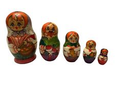 Vintage Russian Signed Wood Nesting Matryoshka Dolls Set of 5 Hand Painted picture
