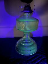 Antique Giant Green Uranium Glass Kerosene Oil Lamp Glows Under Black light picture