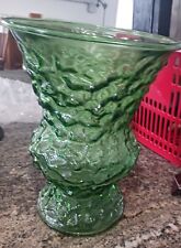 Vintage E.O Brody Co. Emerald Green Crinkle Glass Flower Large Vase Planter picture