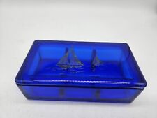 Rare Hazel Atlas Rectangle 3-Part Box with Lid Ships Blue with White Art Deco picture