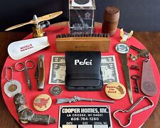 Vtg Men’s Junk Drawer Lot ~ Knife/Vanity Items/Pins/Key Rings/Paper Weight/Money picture