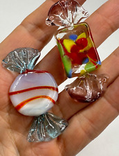 Murano Christmas Ornaments Glass Candy  Peppermint Multicolor Set of 2 picture