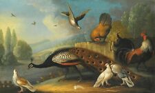 Art Oil painting Marmaduke-Cradock-a-still-life-with-a-peacock-pigeons-and picture