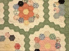Vintage Cutter Quilt Piece 15” x 19” Grandma’s Flower Garden Some Feed Sack #1 picture