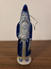 Ceramic Blue Santa Ornament 4.5