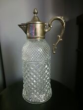 Vtg leonard crystal Pitcher Decanter  Silver Plated Handle/Top Made In Italy picture