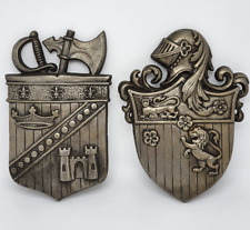 Vintage Lot Of 2 Sexton Metal 1189 1973 Family Crest Wall Hangings Shield Knight picture