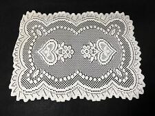 Vintage Handmade Hand Crocheted Rectangular White Doily Large 18”x13” Floral picture