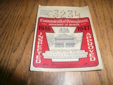 1946 1947 Pennsylvania Inspection Sticker Pa Penna - Nov - Apr - Vintage picture