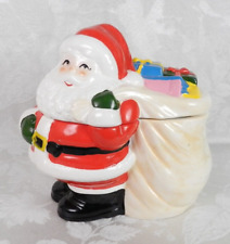 Santa Claus Cookie Jar Ceramic Bag of Christmas Gifts Presents 8.5
