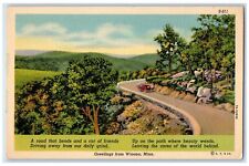 Winona Minnesota MN Postcard Greeting Country Road And Poem c1940's Vintage Car picture