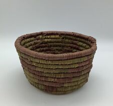 Vintage   Hand-Woven Small Basket Bowl Brown Green Tan Color 2 3/4 in T -5 in W picture