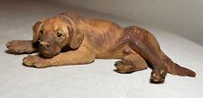 antique hand carved wood laying dog with glasss eyes sculpture statue figure picture