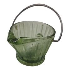 Vintage Green Glass Coal Bucket Wire Handled Ashtray 2