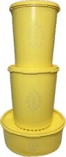 Vintage Retro 70s Tupperware Servalier YELLOW Canisters w/ Lids Lot Of 3 picture