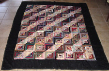 AA+ AMERICAS ANTIQUES ANTIQUE QUILT LOG CABIN  1880S SILK WOOL COTTON picture