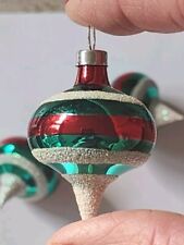 Lot Of 3 Vintage Tiny Feather Tree Teardrop Striped Ornaments picture
