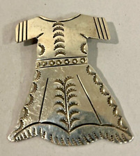 Unusual Vintage Navajo Sterling Silver Brooch of Girl’s Dress Jabe Duboise 1980s picture