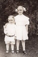 RPPC Darling Children Boy & Girl Hair Bows Outdoors Vintage Real Photo Postcard picture