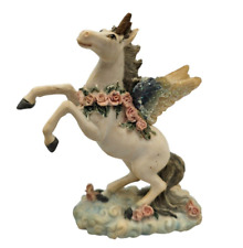 Vintage 1990s hand Painted Unicorn Figurine Floral w/ Glitter Wings picture