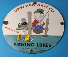 Vintage Porcelain Sign - Paw Paw Bait Piggly Fishing Lure Gas Service Pump Sign picture