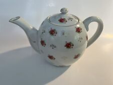 Vintage Chinese Teapot W/ Red Moss Roses Flowers W/ Lid picture