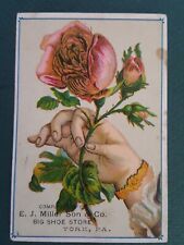 1880s antique victorian Ad Trade Card york pa E J MILLER BIG SHOE STORE rose picture