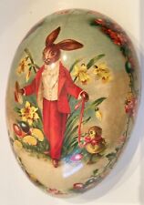 Vintage West Germany Paper Mache Easter Egg Candy Container Bunny Rabbit 6.25