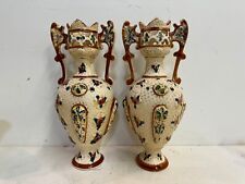 Antique English Staffordshire Ceramic Pair of Vase with Floral Decorations picture