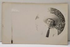 RPPC Victorian Era Teenage Boy Straw Hat Smiling for Photo Postcard E12 picture