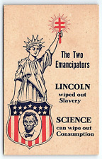 1909 TWO EMANCIPATORS LINCOLN WIPED OUT SLAVERY TUBERCULOSIS POSTCARD P4929 picture