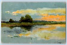 Latvia Postcard Art River And Trees Scene c1910's Posted Antique picture