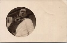 c1910s RPPC Real Photo Postcard Young Man Holding RACCOON / Wild Animal - Unused picture