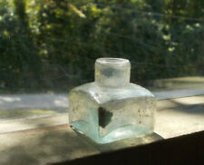 OPEN PONTIL SMALL SQUARE INK BOTTLE DUG IN 1850 PRIVY SCARCE SIZE ROLLED LIP picture