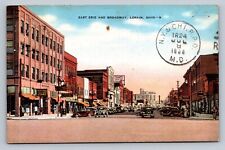 Postcard Ohio Lorain East Erie & Broadway Old Cars 1938 G546 picture